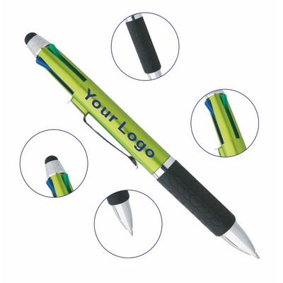 4-Color Pen w/Sheath For Custom Printed Logo