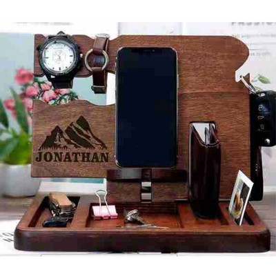 Wood Phone Docking Station Key /Wallet/Watch Organizer