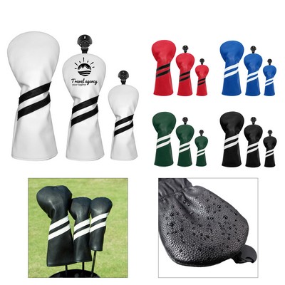 White Stripe Leather Driver Head Cover