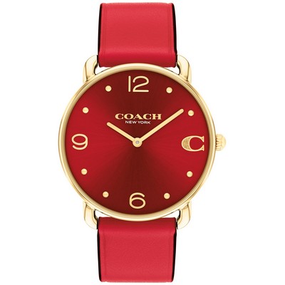 Coach® Ladies Elliot Gold Plated Watch w/Red Leather Strap