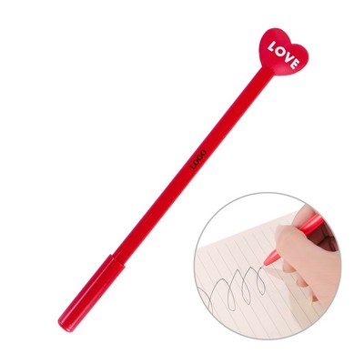 Plastic Ballpoint Pen w/Heart Accessory