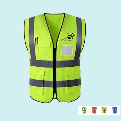 High-Visibility Safety Vest with Pockets and Zipper Front