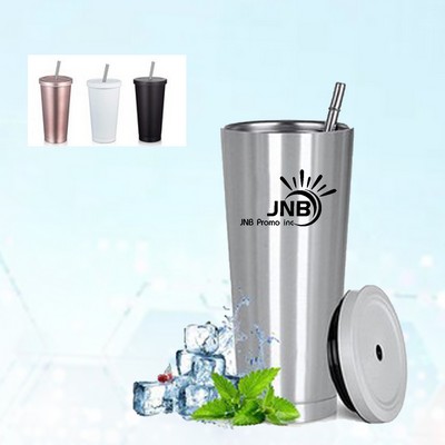 17 oz Stainless Steel Slim Tumbler with Straw and Lid