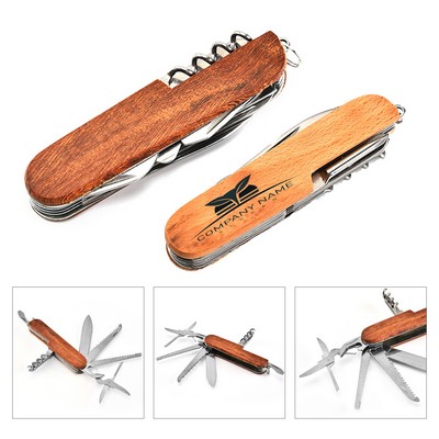 Multifunction Pocket Knife Tool with Wooden Handle