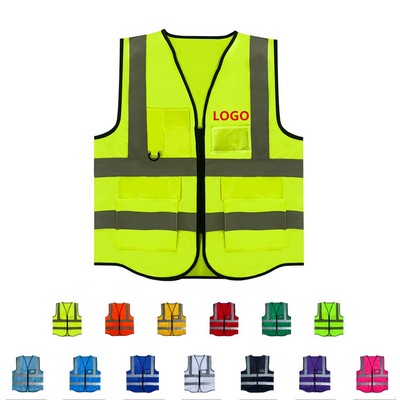 Highly Reflective Safety Vest With Pockets And Zipper