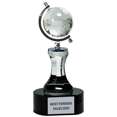 8.5" Crystal Spinning Globe Award on Clear Tower with Black Base