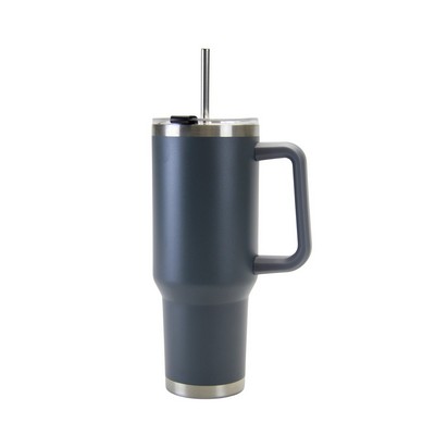 40 Oz. Stainless Double Wall Vacuum Insulated Handle Travel Mug dark blue powder coated