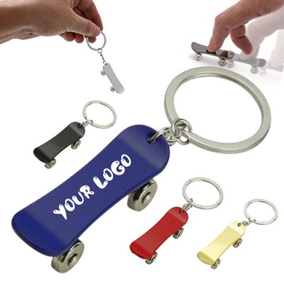 Metal Skateboard Keychain With Moving Wheel Fidget Toy