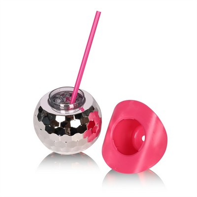 Glittering or glistening DISCO ball Plastic cup with cowboy hat lid and straw