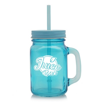 Colored Mason Jars with Straw 15 oz