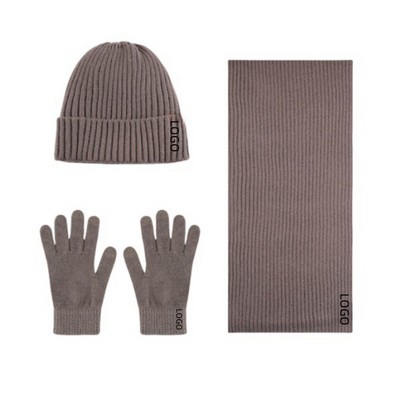 Knitted Hat, Scarf And Gloves Three-Piece Set