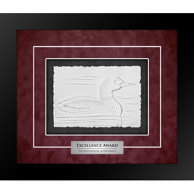 Loon (Black/Burgundy) - Cast Paper Sculptured Art - Shadowbox Award 13"x15"