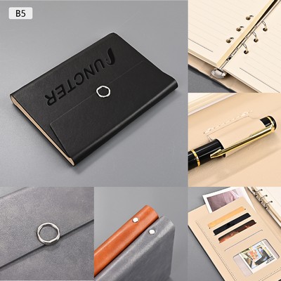 B5 PU Leatherette Rings Binder Notebook Ruled Lined Journal w/ Magnetic Snap Side Pocket Pen Loop