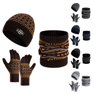 Men's Winter Knitted Gloves Beanie and Scarf Set