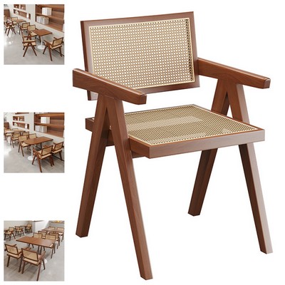 Ash Wood Chair W/ Pe Rattan Backrest