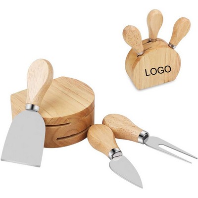 3-Piece Cheese Knife Set with Wood Stand