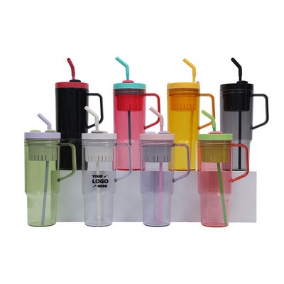 40oz Plastic Cup with Handle and Straw