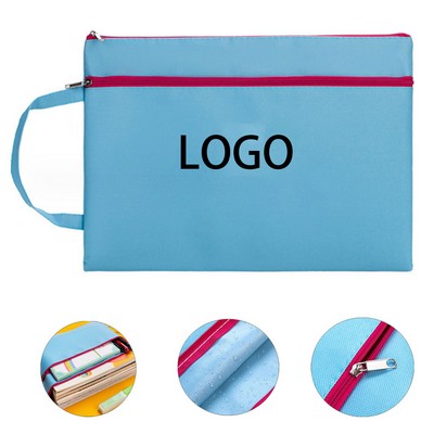 Portable A4 Handle Zipper File Bags All Over Printing