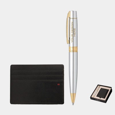 SHEAFFER® Executive Gift Set Bright Chrome Trim 300 Ballpoint Pen with Credit Card Holder