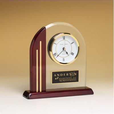 Glass Upright Clock w/Rosewood Port & Base (7 1/2"x7 7/8")