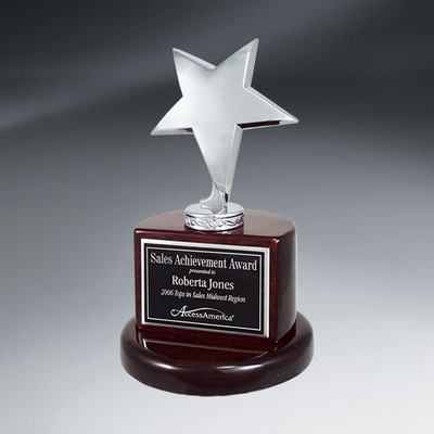 Silver Star Trophy on Rosewood Piano Finish Base