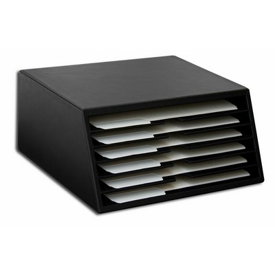 Classic Black Leather File Sorter (6 Tray)