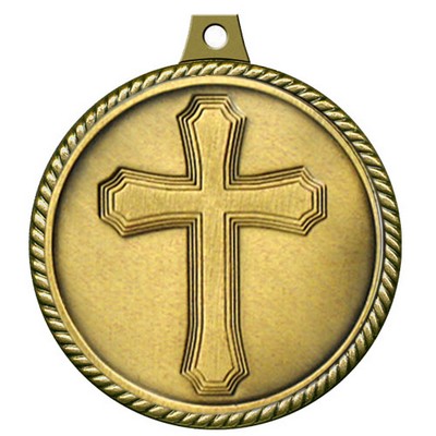 Stock Medal w/ Rope Border (Cross) 2 1/4"