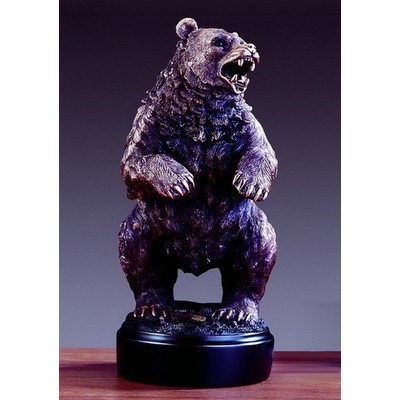 Brown Snarling Bear on Hind Legs Trophy w/Round Base (6"x13.5")