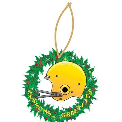 Football Helmet Promotional Wreath Ornament w/ Black Back (2 Square Inch)