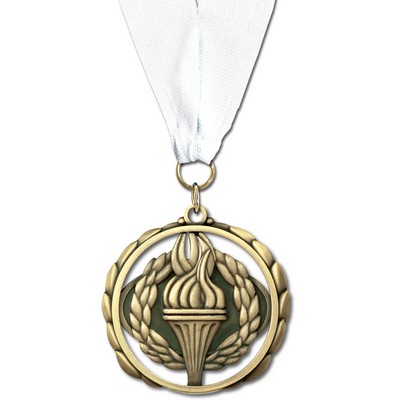 2 3/8" Victory ES Medal w/ Grosgrain Neck Ribbon