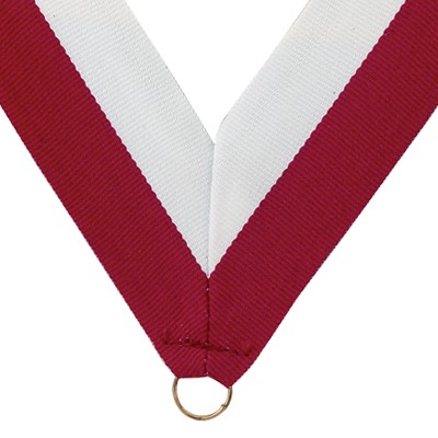 1½" Wide V-Neck Maroon Red & White Ribbon w/Metal Ring