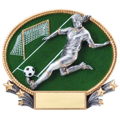 Soccer, Female 3D Oval Resin Awards - Small - 7" x 5-1/2" Tall