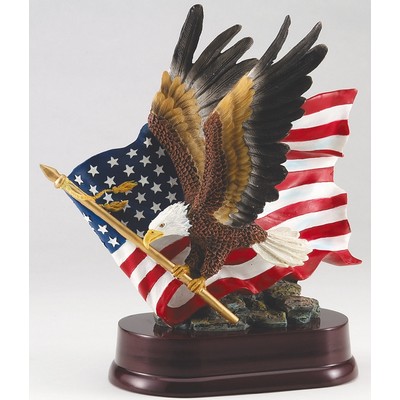 Eagle In Flight/Flag Resin Sculpture -10-1/2" Tall 10" Wide