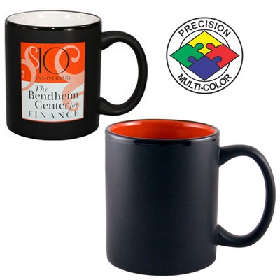 11 Oz. Black Satin/Orange 2 Tone C-Handle Hilo Mug - Dishwasher Resistant - Precision Spot Color