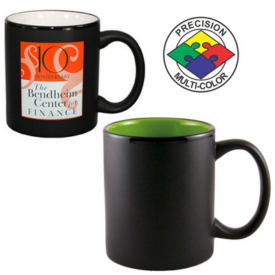 11 Oz. Black Satin/Lime Green 2 Tone C-Handle Hilo Mug - Dishwasher Resistant - Precision Spot Color