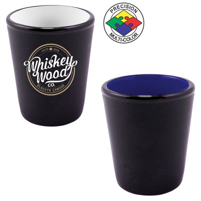 1 1/2 Oz. Hilo Two Toned Satin Black/Royal Blue Shot Glass