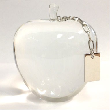 Crystal Apple Paperweight with Silver Tag (Sandblasted)