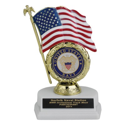 7" American Flag Trophy w/2" Medallion Insert