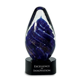 6¾" Blue Oval Swirl Art Glass Award