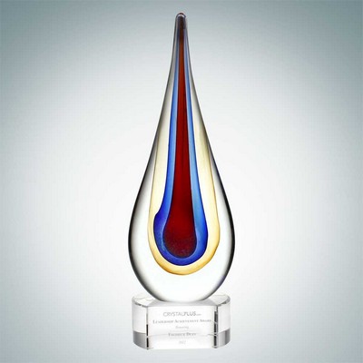 Art Glass Red Teardrop Optical Crystal Award w/Clear Base (Large)