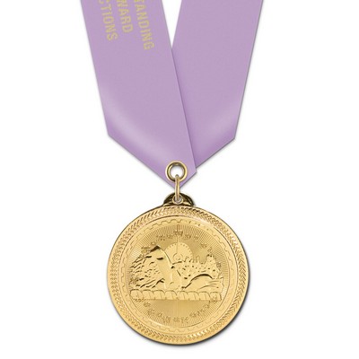 2" Swimming Brite Laser Medal w/ Satin Neck Ribbon