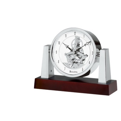 Bulova Largo Chrome Skeleton Movement Tabletop Clock w/ Mahogany Base