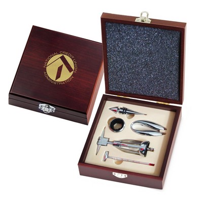 Wine Accessories 5-Piece Gift Set in Mahogany Wooden Box