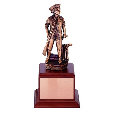 11½" Electroplated Bronze Minuteman Trophy w/Wood Base