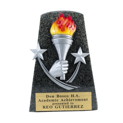 5½" Black Stone Resin Silver Torch & Shooting Stars Trophy