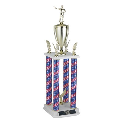 32" Four-Column Stars & Stripes Trophy w/Cup, Eagle Trim & Takes Figure