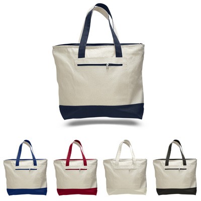 12oz Cotton Canvas Zippered Tote W/Zipper Front Pocket, 4" Gusset ( 10 Colors Available )