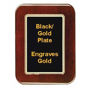 Rosewood 8" x 10" Round Corner Plaque - 6" x 8" Black/Gold Round Corner Plate