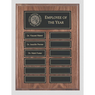 American Walnut Veneer Perpetual Plaque w/ 12 Black or Blue Marble plates (9" x 12")