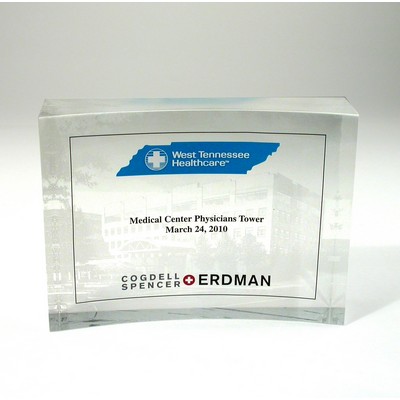 Flat Rectangle Front Curved Lucite® Embedment Award (6" x 4 1/2" x 1 3/8")